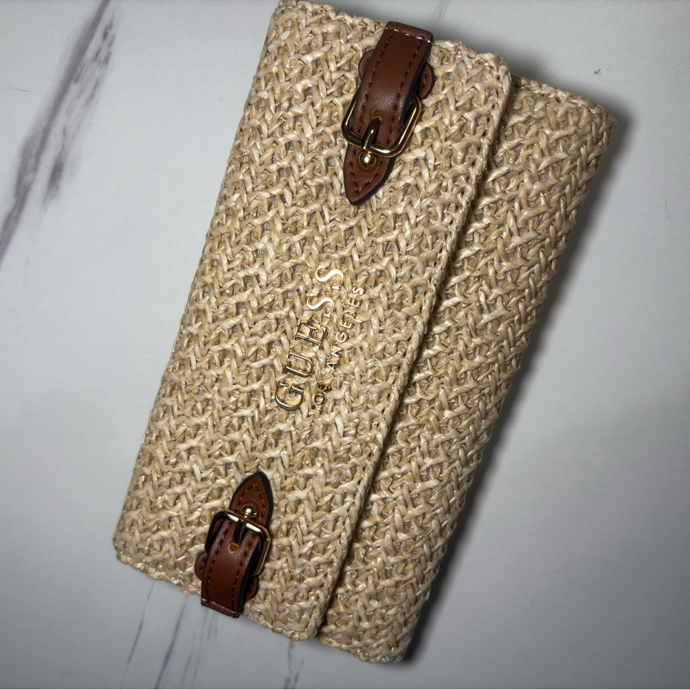 Guess Beige Woven Clutch with Brown Straps